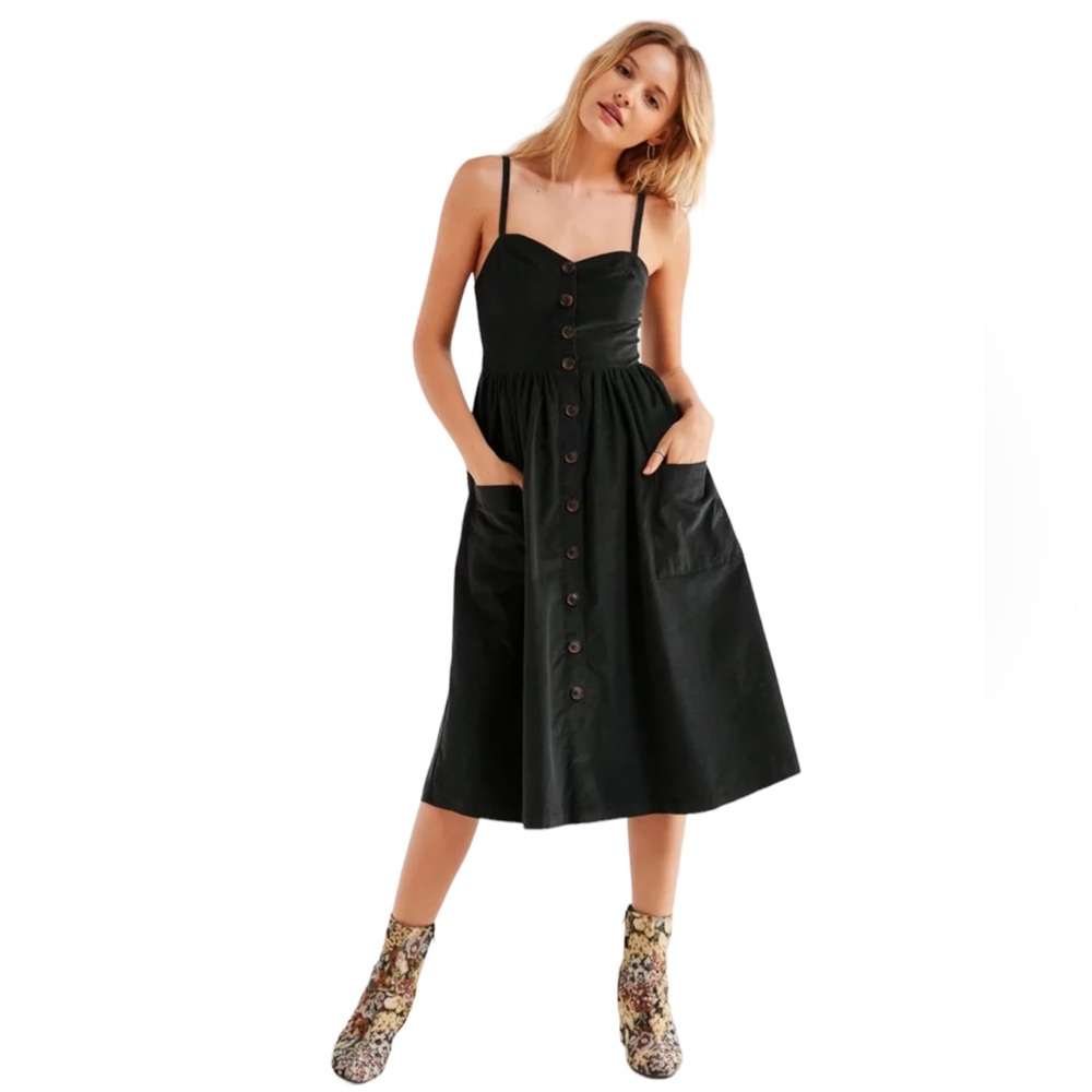 Urban Outfitters UO Midi Corduroy Green Button Emilia Dress Size Large